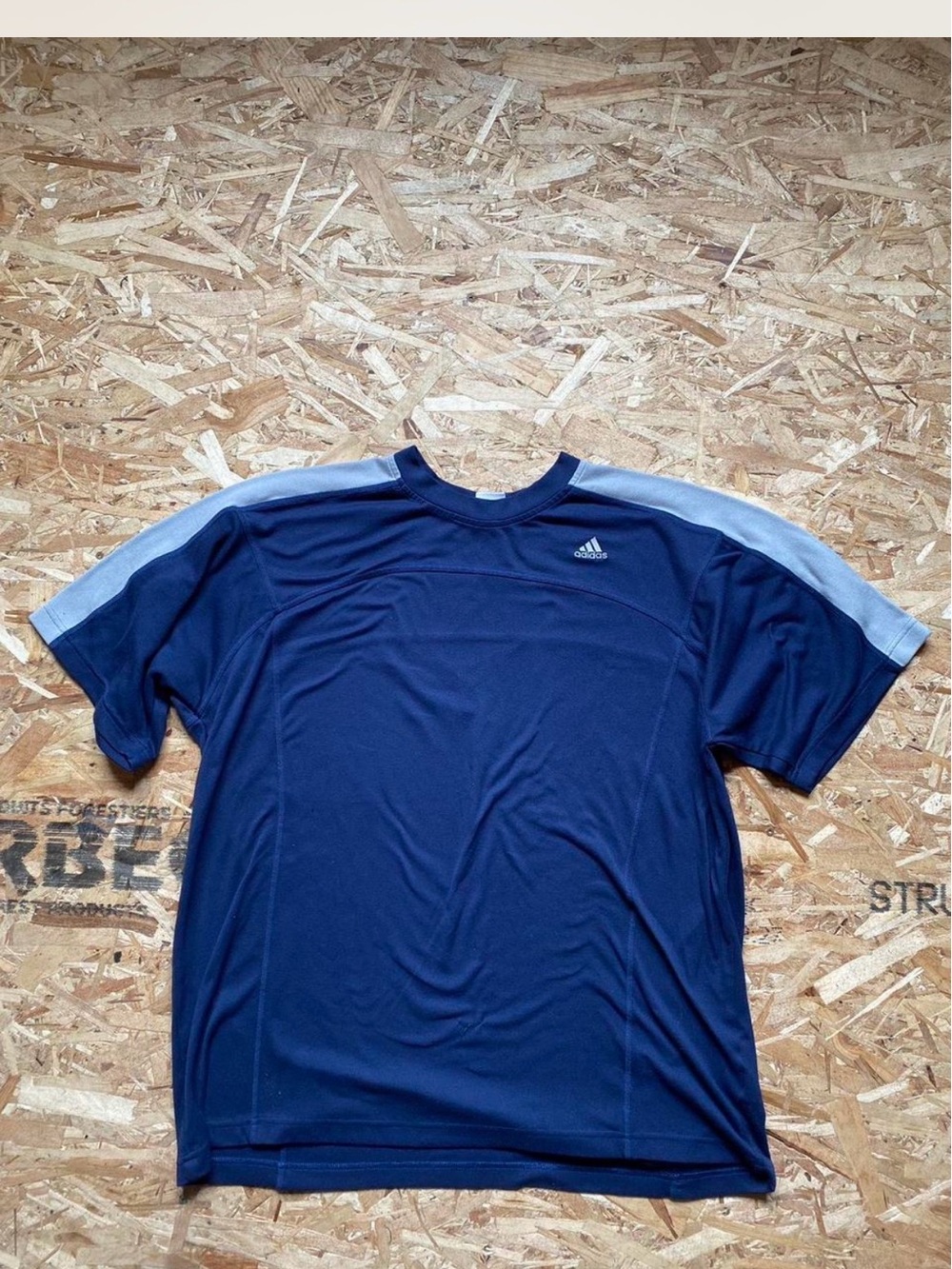 Adidas Vintage Navy Blue Short-Sleeve Athletic Tee with Light Gray Shoulders